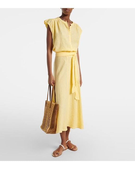 Velvet Yellow Malina Linen Midi Skirt