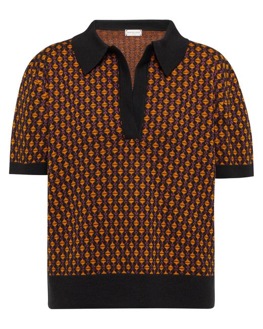 Dries Van Noten Jacquard Wool-blend Polo Shirt in Black | Lyst