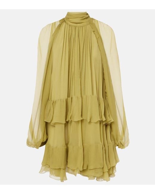 Chloé Yellow Ruffled Silk Muslin Mini Dress