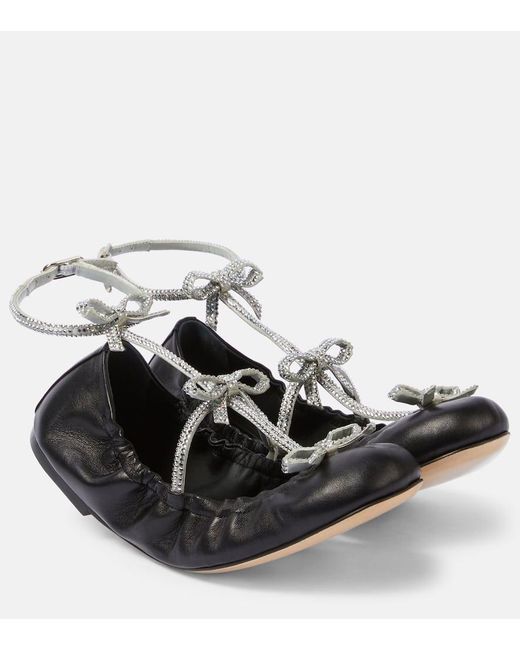 Rene Caovilla Black Caterina Embellished Leather Ballet Flats