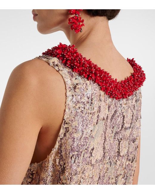 Dries Van Noten Purple Sequined Printed Midi Dress