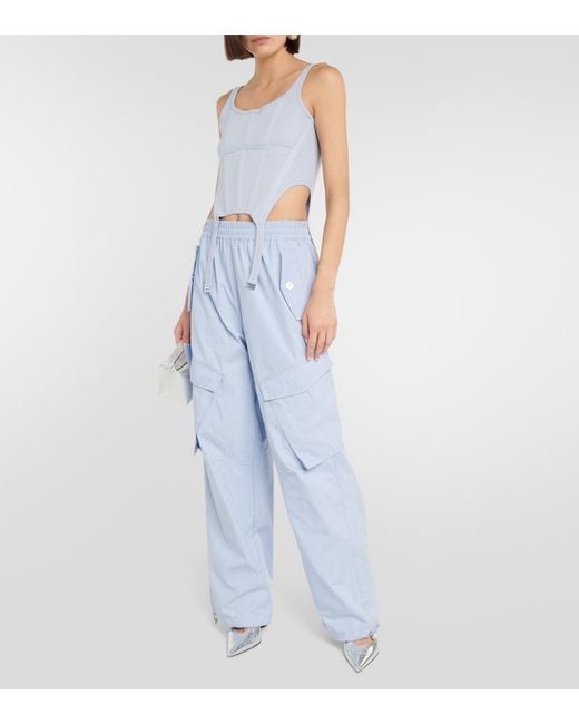 Dion Lee Blue Low-Rise Wide-Leg Cargo Pants