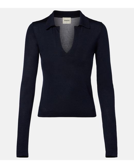 Khaite Blue Mikel Silk Polo Sweater