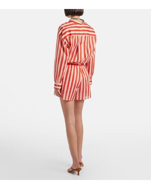 Eres Red Twins Striped Cotton Voile Shorts