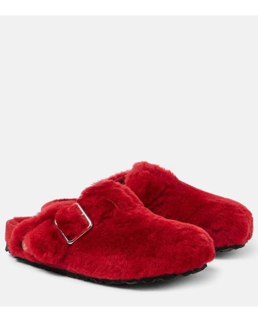 Birkenstock Red Boston Shearling Clogs