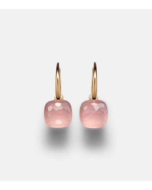 Pomellato Pink Nudo Petit 18kt Rose And White Gold Earrings With Rose Quartz