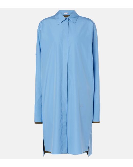 Loewe Blue Cotton Poplin Shirt Dress