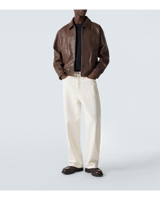 FRAME Brown Leather Bomber Jacket for men