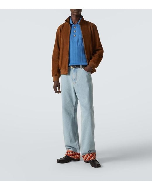 Valentino Blue Ribbed-Knit Cotton Polo Sweater for men