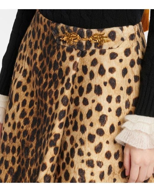 Valentino Natural Leopard-Print Wool Midi Skirt