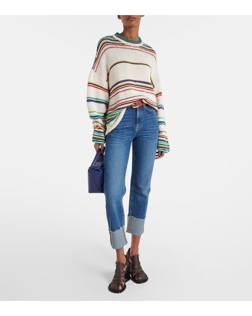 7 For All Mankind Blue High-Rise Cropped Jeans Logan