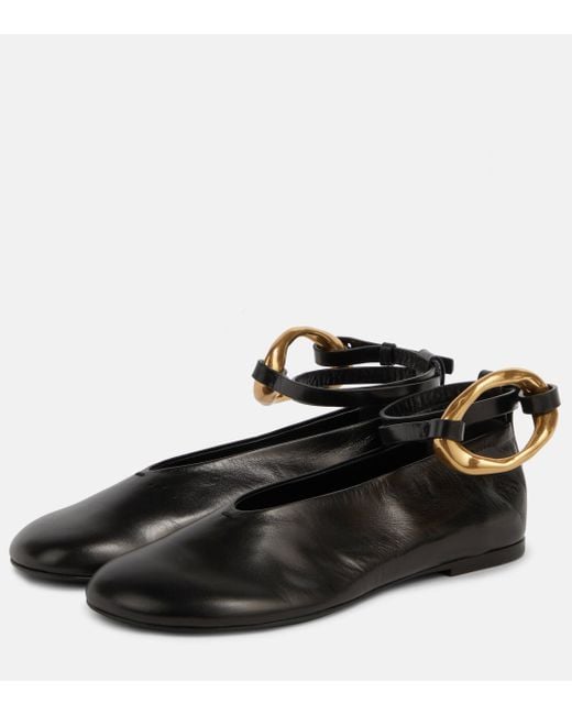 Jil Sander Black Embellished Leather Ballet Flats