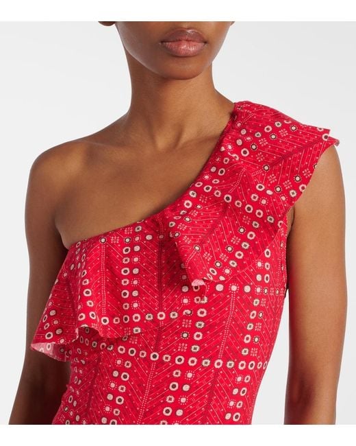 Isabel Marant Red Sicilya Ruffled Printed Swimsuit