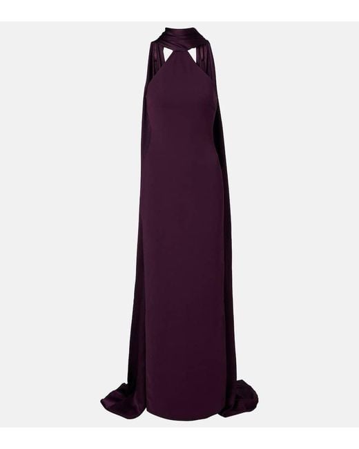 Solace London Purple Ophelia Cape-Detail Halterneck Gown