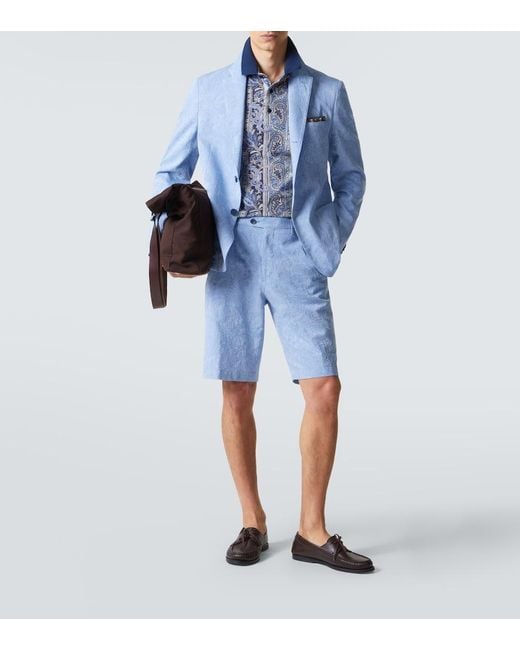 Etro Blue Paisley Cotton Bermuda Shorts for men