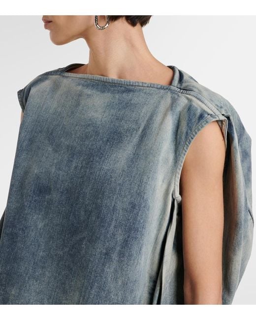 Top De Denim En Mezcla De Algodon Drapeado Rick Owens de color Blue
