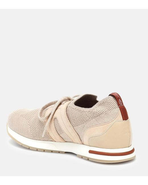 Loro Piana Natural Lace-Up Sock-Ankle Sneakers