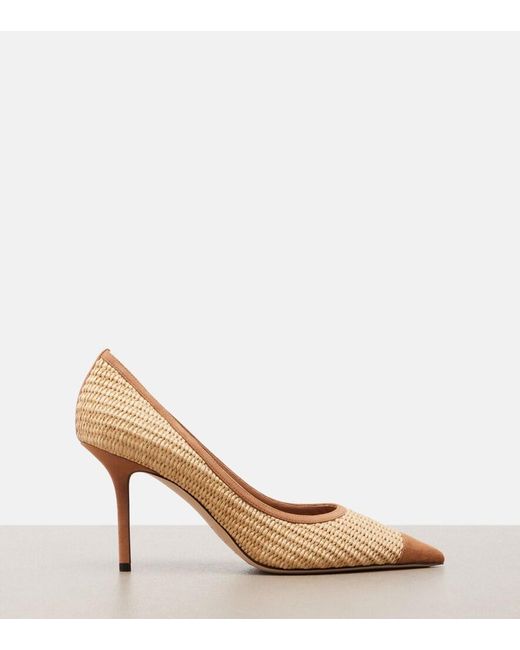 Jimmy Choo Brown Love Suede-Trimmed Raffia Pumps