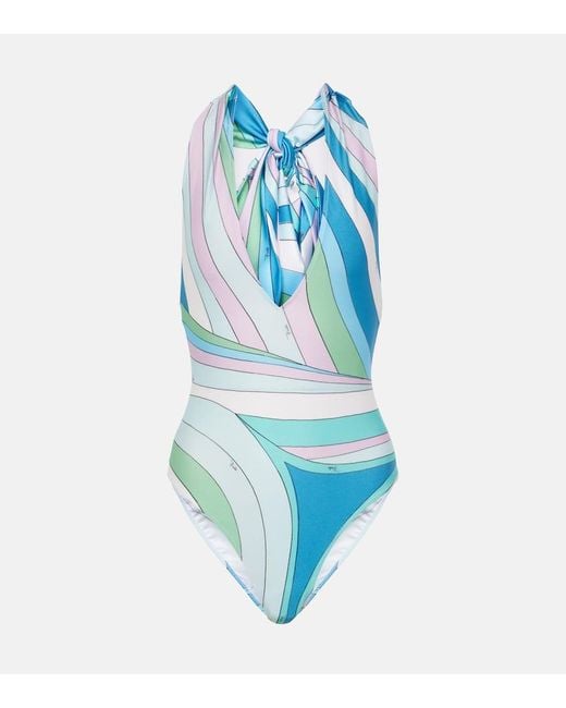 Emilio Pucci Blue Iride Halterneck Swimsuit