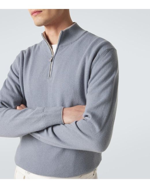 Eleventy Gray Cashmere Half-Zip Sweater for men