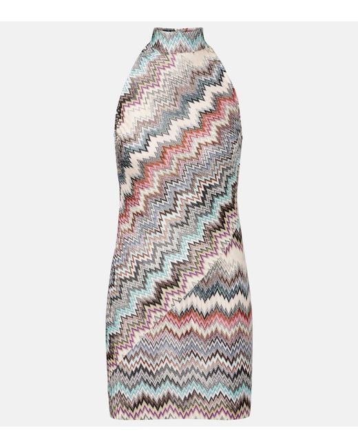 Missoni White Zig Zag Embellished Lame Minidress