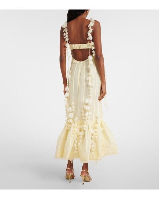Zimmermann Metallic Dawning Linen And Silk Midi Dress