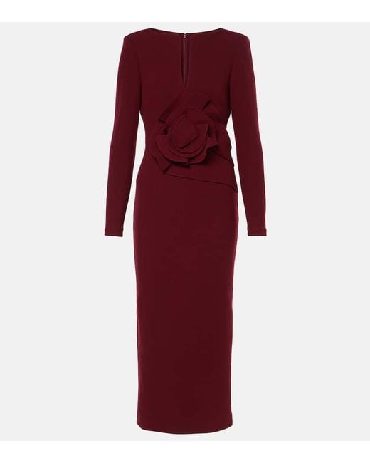 Roland Mouret Red Floral Wool Crepe Midi Dress