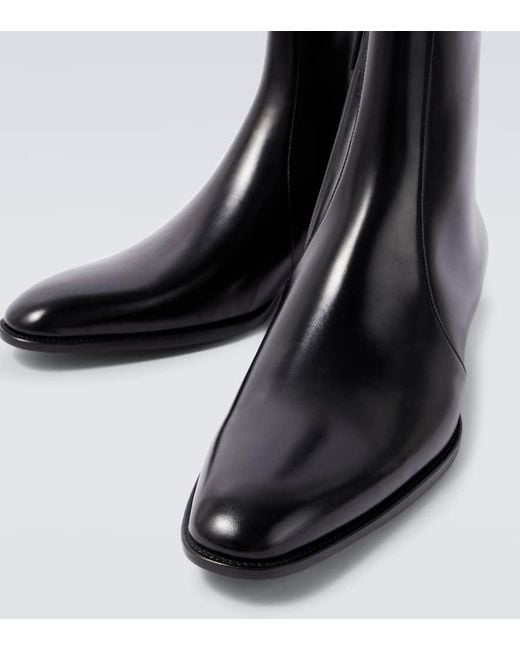 Saint Laurent Black Roman Leather Ankle Boots for men