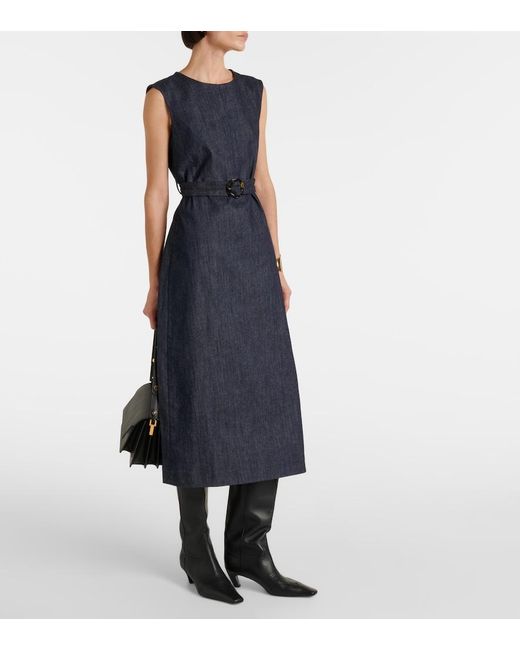 Vestido Midi De Denim Con Cinturon Max Mara de color Blue