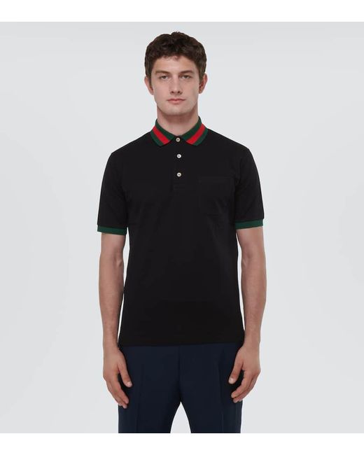 Gucci Black Cotton Piquet Polo With Web Collar for men