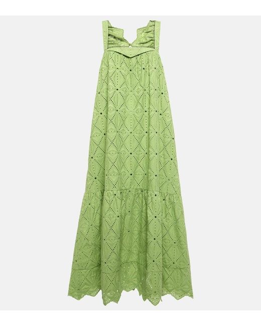 Dorothee Schumacher Green Embroidered Cotton-Blend Maxi Dress