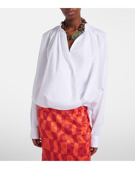 Dries Van Noten White Draped Cotton Blouse