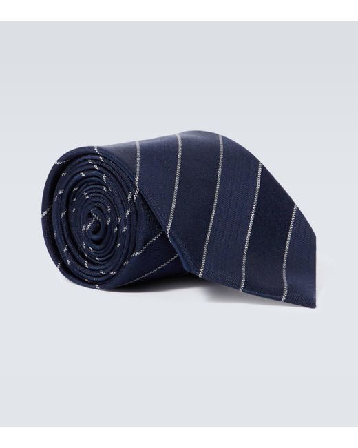 Brunello Cucinelli Blue Striped Silk Tie for men