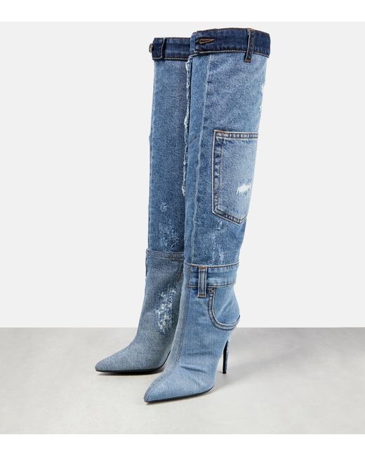 Dolce & Gabbana Cardinale Denim Knee-high Boots in Blue | Lyst