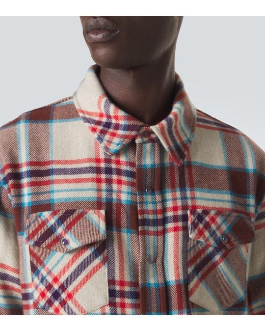 God's True Cashmere Red Plaid Cashmere Shirt With Amethyst for men