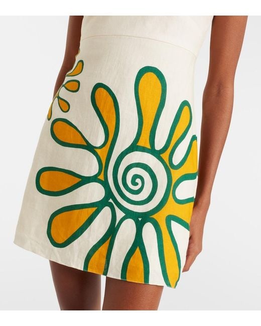 Cala De La Cruz White Lucca Printed Linen Minidress