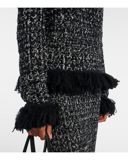 Moncler Black Fringed Wool And Cotton-Blend Cardigan