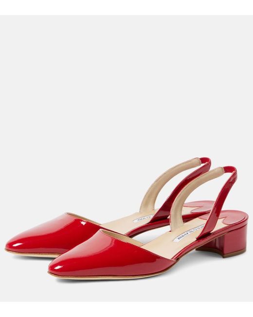Manolo Blahnik Red Aspro 30 Patent Leather Slingback Pumps