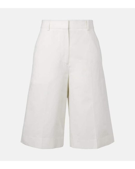 Totême  White Cotton And Linen Bermuda Shorts
