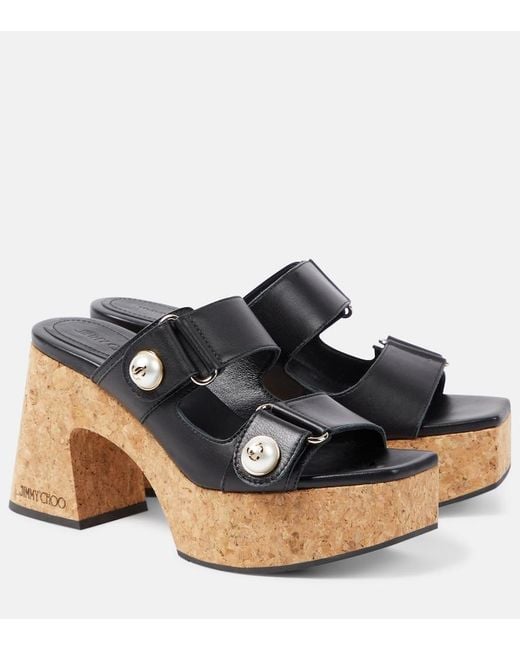 Jimmy Choo Black Fayence Leather Platform Mules