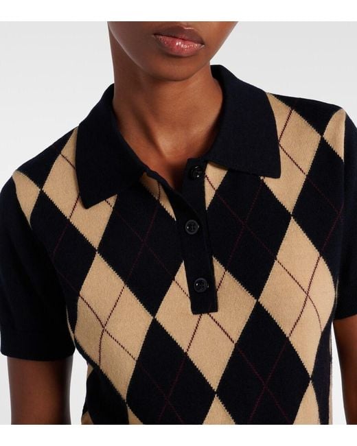 FRAME Black Argyle Wool Polo Shirt