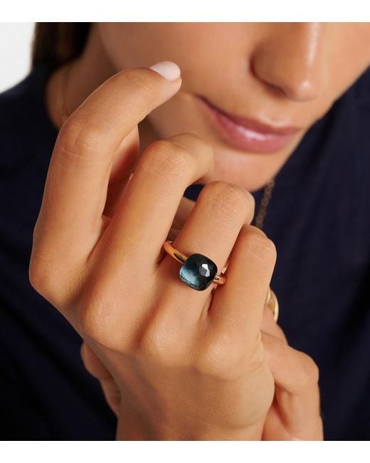 Pomellato Blue Nudo 18Kt Rose And Ring With Topaz