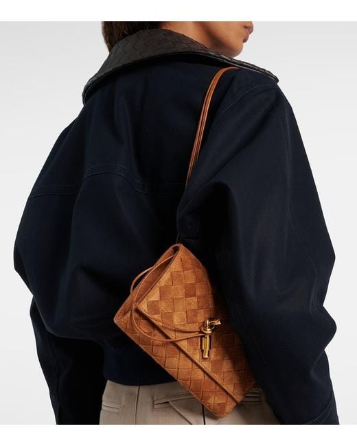 Bottega Veneta Brown Andiamo Intrecciato Mini Suede Crossbody Bag