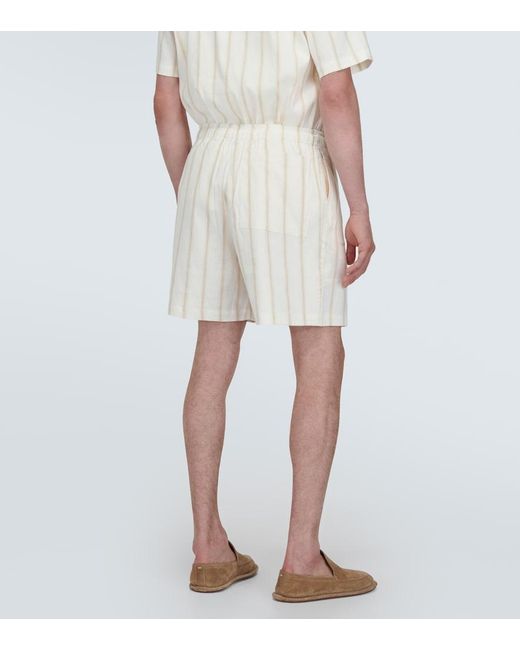 Commas White Striped Linen-Blend Shorts for men