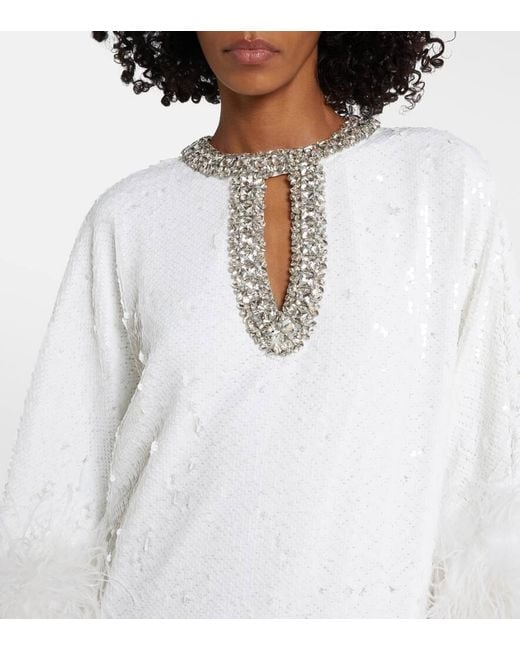 Robe Longue A Ornements Et Plumes Self-Portrait en coloris White