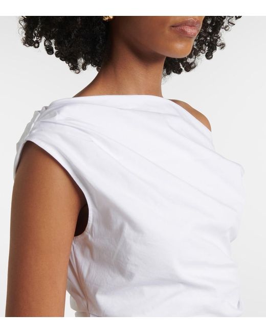Staud White Phare Draped Cotton Minidress