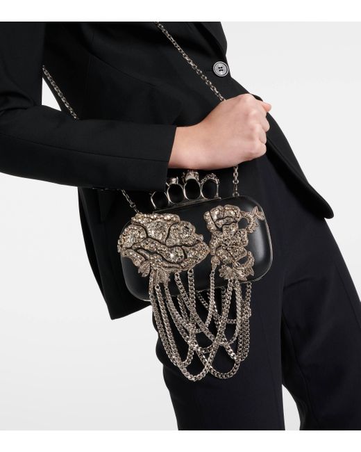 Alexander McQueen Metallic Skull Crystal-embellished Fringe Clutch Bag