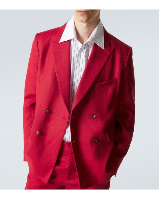 Bode Red Double-Breasted Linen Blazer for men