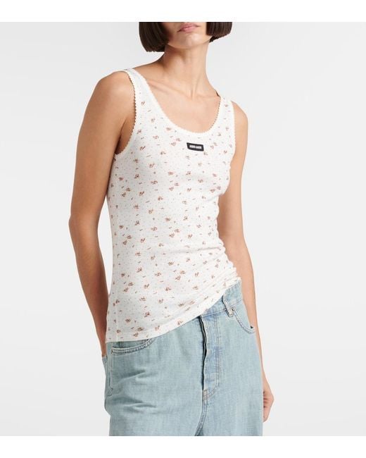 Miu Miu White Floral Cotton Jersey Tank Top