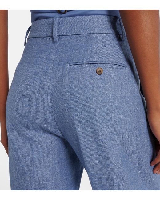 Polo Ralph Lauren Blue Linen And Cotton Twill Wide-Leg Pants